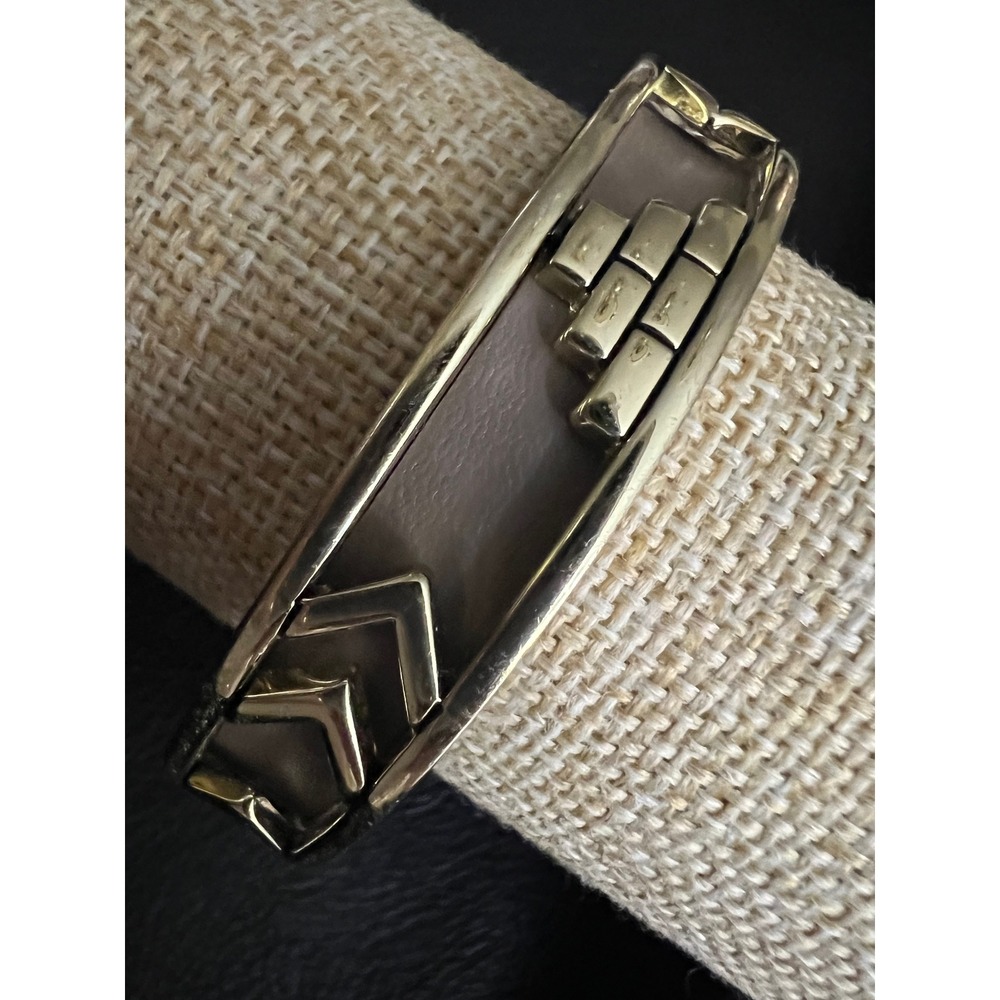 House of Harlow 1960 Gold Leather Chevron Bangle Bracelet 8" Dark Academia
